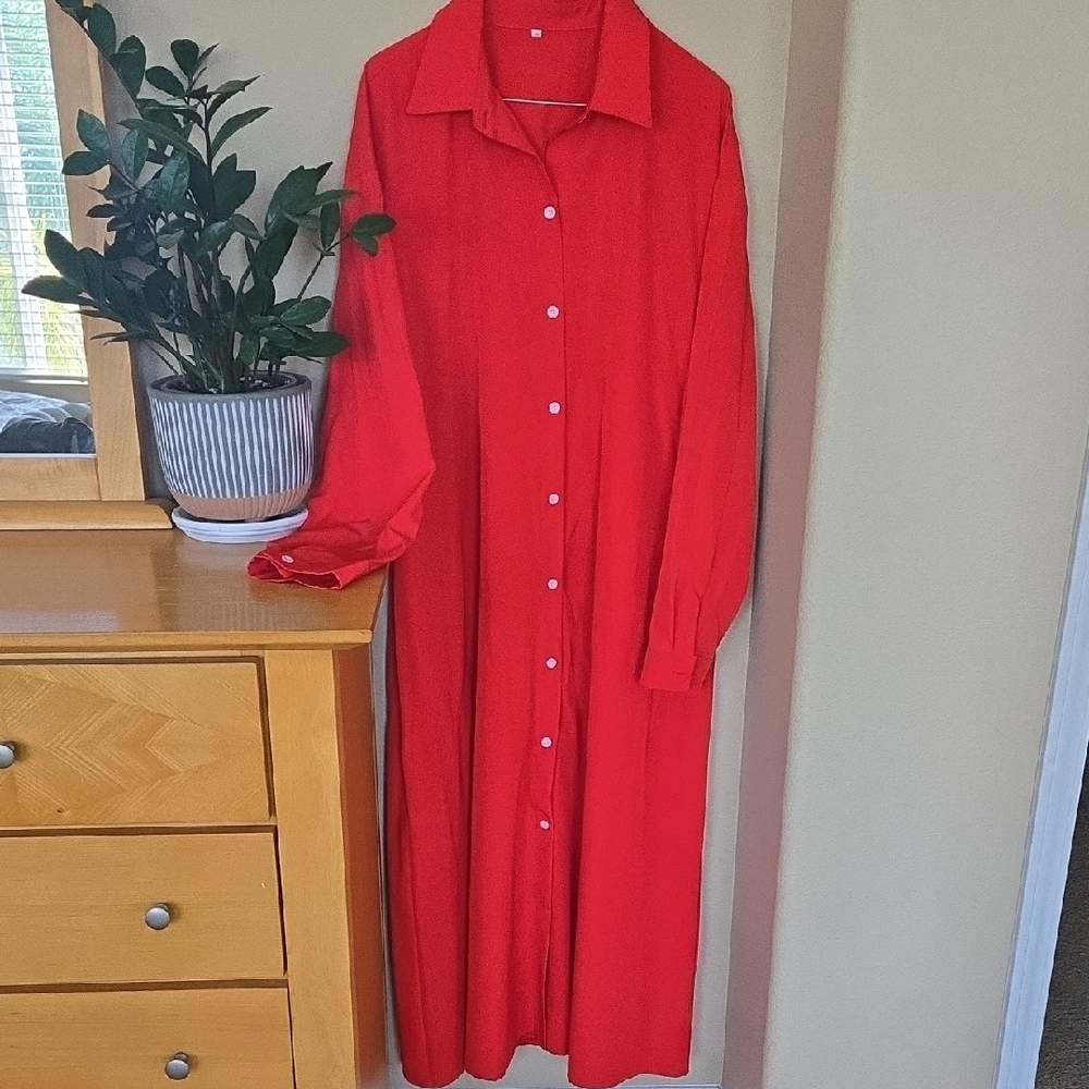 Elegant Red Button-Down Maxi Dress